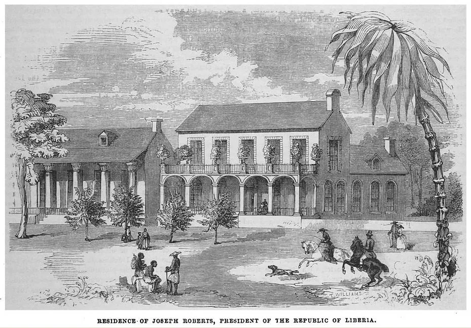 Engraving of the residence of Joseph Roberts, President of Liberia, c. 1850