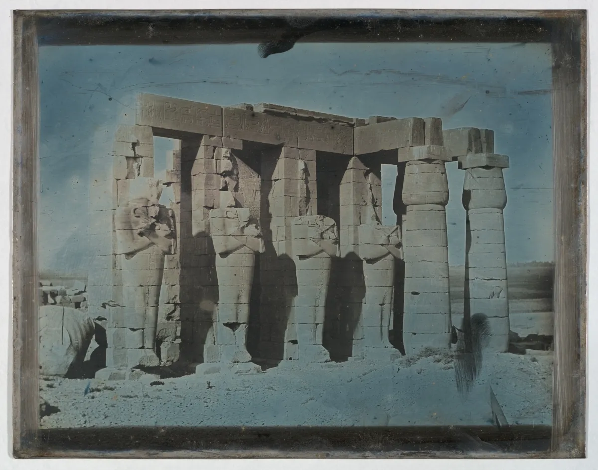 Daguerreotypie des von Dattelpalmen gesäumten Tempels von Philae von Girault de Prangey, 1844
